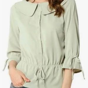 Allegra K Women's Button Down Shirt 3/4 Sleeve Ruffle Summer Peplum Blouse (NWT)